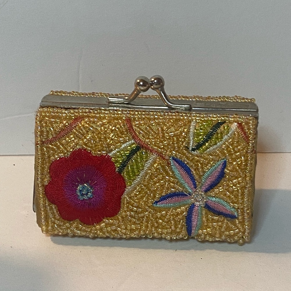 Beaded & Embroidered  Mini Change Purse - 3.5"